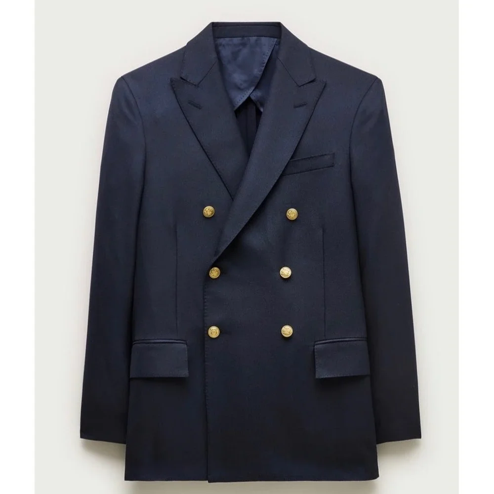 J.Crew Men 40R Blazer Navy William Halstead Wool Double Breasted Gold Button NEW